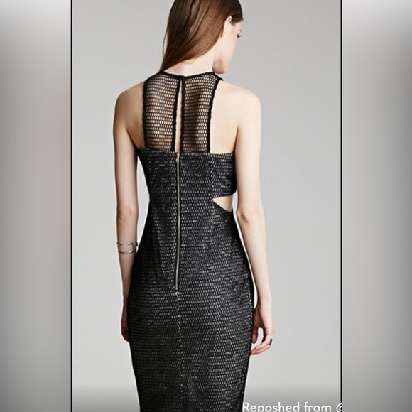 ELLIATT- Black Netting Over Metallic Silver Lining Dress, Cut Out Sides, Size M - Picture 2 of 14